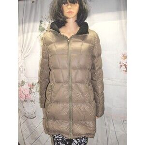 Calvin Klein Packable Premium Down Designer Coat Light Brown Women's Large Warm